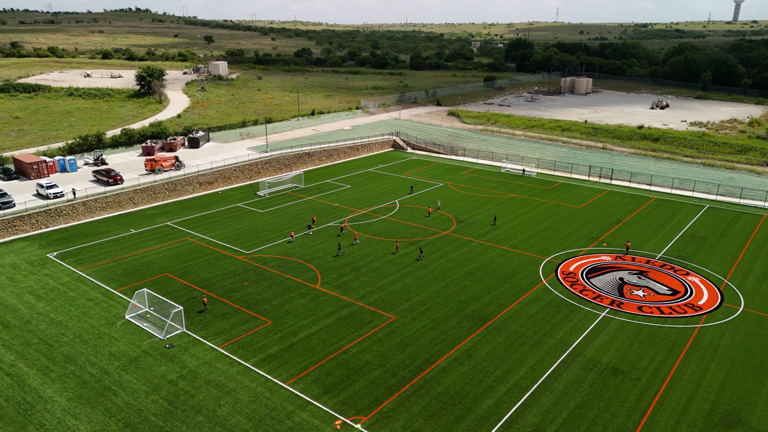 Aerial drone view of The Stable soccer fields in Aledo